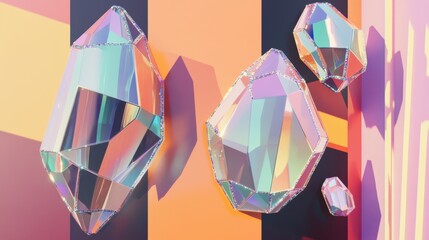 Canvas Print - Colorful Crystal Gems Abstract Art on Gradient Background