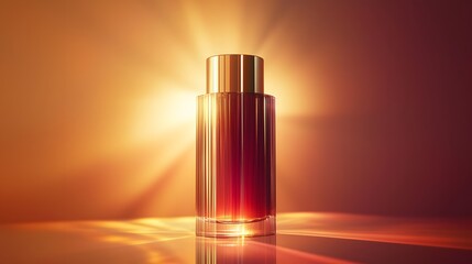 Aufkleber - A perfume bottle with a metallic ombre design, softly glowing under cinematic lighting.