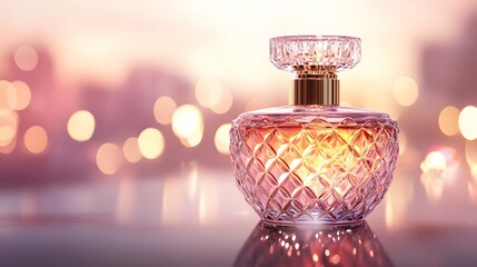 Aufkleber - A perfume bottle with a metallic ombre design, softly glowing under cinematic lighting.