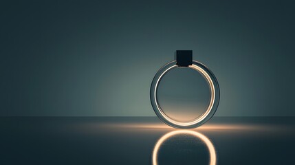Poster - A minimalist circular perfume bottle with a translucent design, illuminated by soft backlighting.
