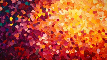 Aufkleber - Brightly colored confetti shapes scattered across a gradient background of sunset tones.