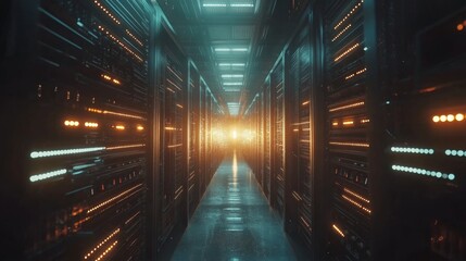 Poster - Futuristic data center infrastructure urban environment high-tech visuals digital age perspective on technology advancements