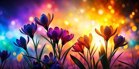 Poster - Captivating Silhouette Photography of Artistic Spring Blooms in a Colorful Abstract Fantasy Setting for Enchanting Visual Appeal