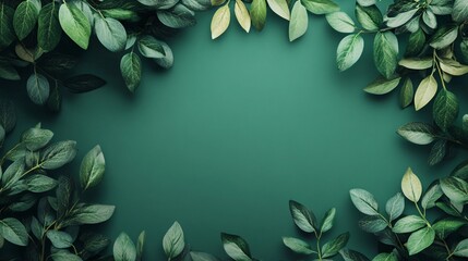 Aufkleber - Green leaves bordering green background creating copy space