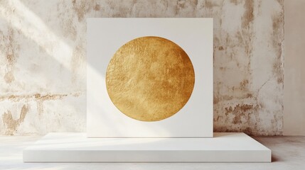 Poster - Artistic golden circle installation modern gallery art piece minimalist environment contemporary viewpoint visual concept