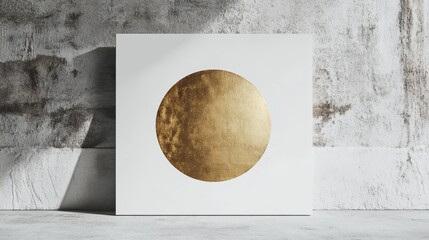 Poster - Modern minimalist artwork featuring gold circle on white background art studio wall art contemporary design close-up visual harmony