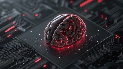 Poster - Abstract representation of a human brain with neural connections on a digital circuit board, exploring the intersection of technology and cognitive function in modern design