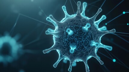 Poster - Close-up of a Digital Representation of a Microorganism with Detailed Structure and Vibrant Coloration in a Scientific Background Concept for Healthcare and Research