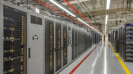 Poster - Data center operations and infrastructure management urban location high-tech environment modern facility technology concept