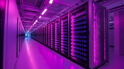 Poster - Data center operation high-tech facility infrastructure digital environment futuristic perspective server management insights