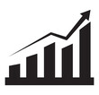© NOVA STOCK - Single black arrow growing pointing up on chart graph bars icon, success graph trending upwards flat design interface infographic element for app ui ux web button, vector isolated on white background