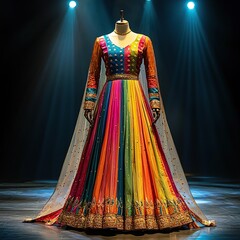 colorful kathak dancer costume on mannequin indian clothes