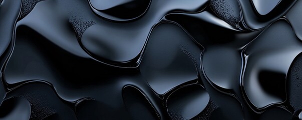 Poster - Dark and shiny abstract background with smooth curves and tiny droplets