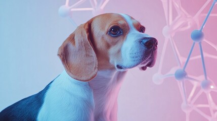 Aufkleber - Beagle dog looking molecular structure, science and veterinary research concept