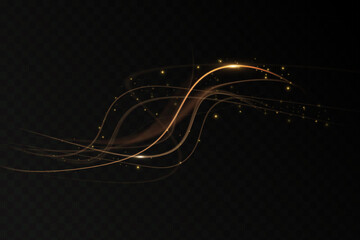 Poster - Gold curved light line, rope, tape. Smooth festive gold line png with light effects. Light golden Twirl png. Garland light gold.