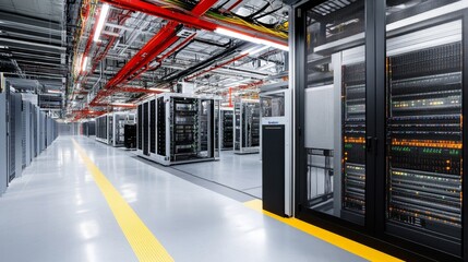 Poster - Data center operations urban environment infrastructure high-tech facility perspective view modern technology management