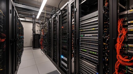 Poster - data center operations high-tech facility infrastructure modern environment wide angle technology ma