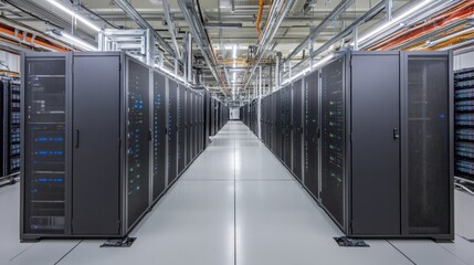 Poster - data center operations high-tech facility digital infrastructure modern environment wide-angle view 