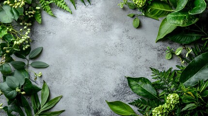 Aufkleber - Green foliage bordering a textured gray background creating a natural frame