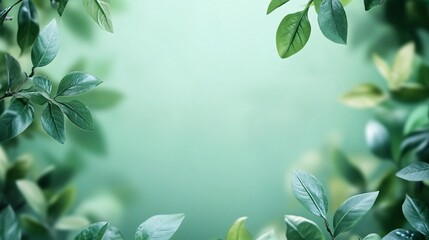 Aufkleber - Green leaves framing empty space on blurred background