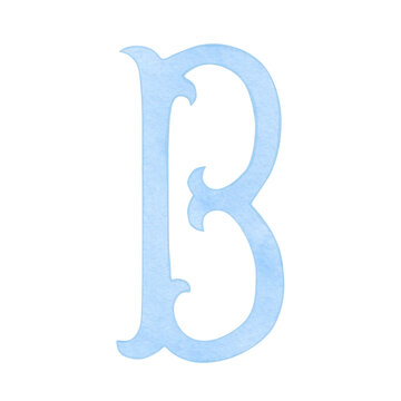 Watercolor vintage blue letter B, alphabet for crest design, initials