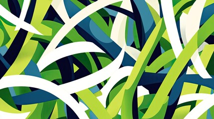 Poster - A calming palette of greens and blues, with abstract waves flowing across the design, suggesting natural harmony.