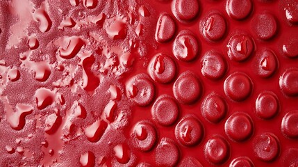 Poster - Water droplets creating abstract pattern on red textured surface