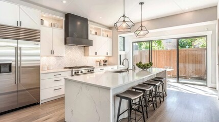 Poster - Spacious, modern kitchen with sleek, minimalist design and stainless steel appliances 