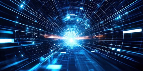 Poster - Blue tunnel with a bright orange line