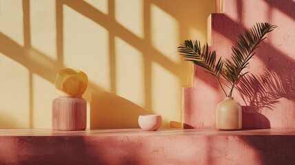 Poster - Studio backdrop with fashion and beauty props arranged in a subtle layout 