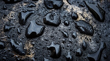 Poster - Water droplets creating abstract patterns on dark surface