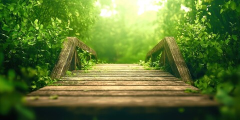 Poster - Wooden bridge with green leaves on it