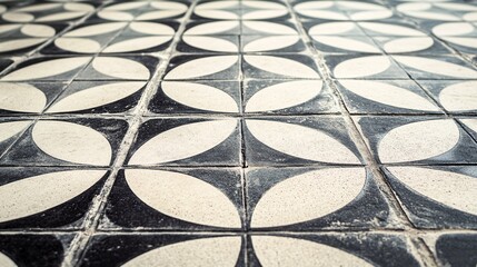 Aufkleber - Retro black and white cement tile floor creating repeating pattern