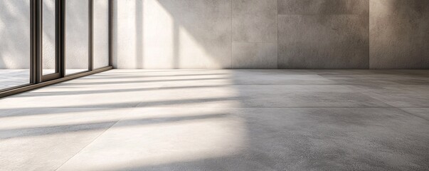 Aufkleber - Sunlight illuminating empty room with concrete floor and wall
