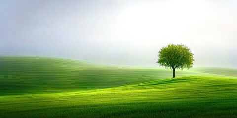 Poster - Tree is standing in a grassy field