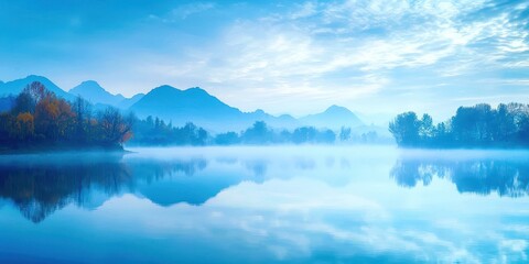 Poster - Lake with a blue sky and mountains in the background