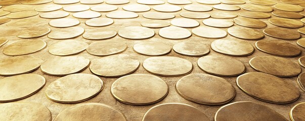 Aufkleber - Golden discs covering a surface creating an abstract pattern