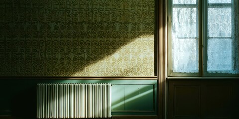 Poster - Window with a curtain and a radiator in the background