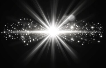 Aufkleber - White glowing light effect with white stars and rays on a transparent background, vector illustration. A white glow in the center of a black background.