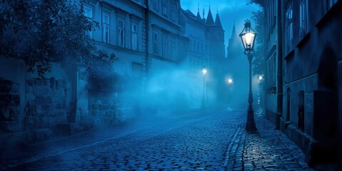 Poster - Street with a lamp post and a building in the background