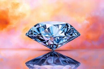 Aufkleber - A soft watercolor painting of a diamond surrounded by pastel hues, with its facets reflecting delicate light in blended tones