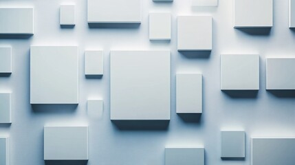 Fototapete - White cubes of different sizes creating an abstract pattern on a wall