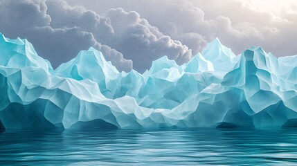 Poster - Large polygonal iceberg floating in the ocean under cloudy sky