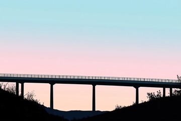 Aufkleber - minimalist rendering of bridge silhouette against pastel evening sky