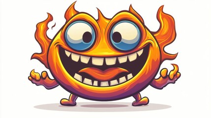 Wall Mural - A cheerful cartoon sun character with flames and a big smile.