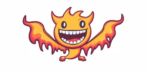 Wall Mural - A cartoonish fire creature with a big smile and bat-like wings.