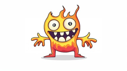 Wall Mural - A cheerful cartoon flame character with big eyes and a wide smile.