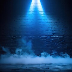 Wall Mural - blue brick wall with a blue light shining on it