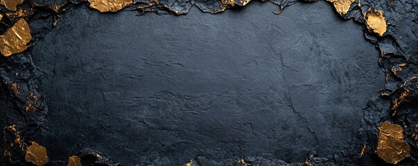 Poster - Black stone background with golden frame creating luxurious texture