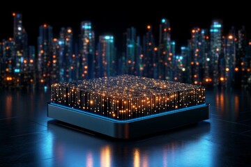 Aufkleber - A high-tech holographic document floating above a futuristic desk, with glowing data and touchable elements